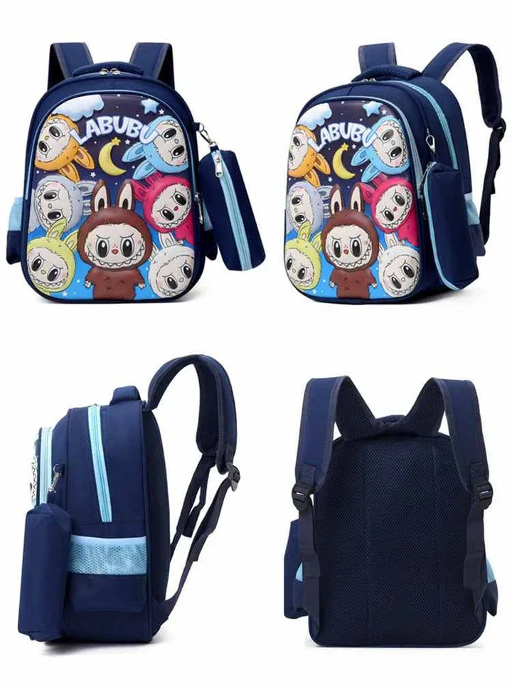 Cartoon LABUBU lightweight school backpack with large capacity, padded straps, and colorful character designs for kids
