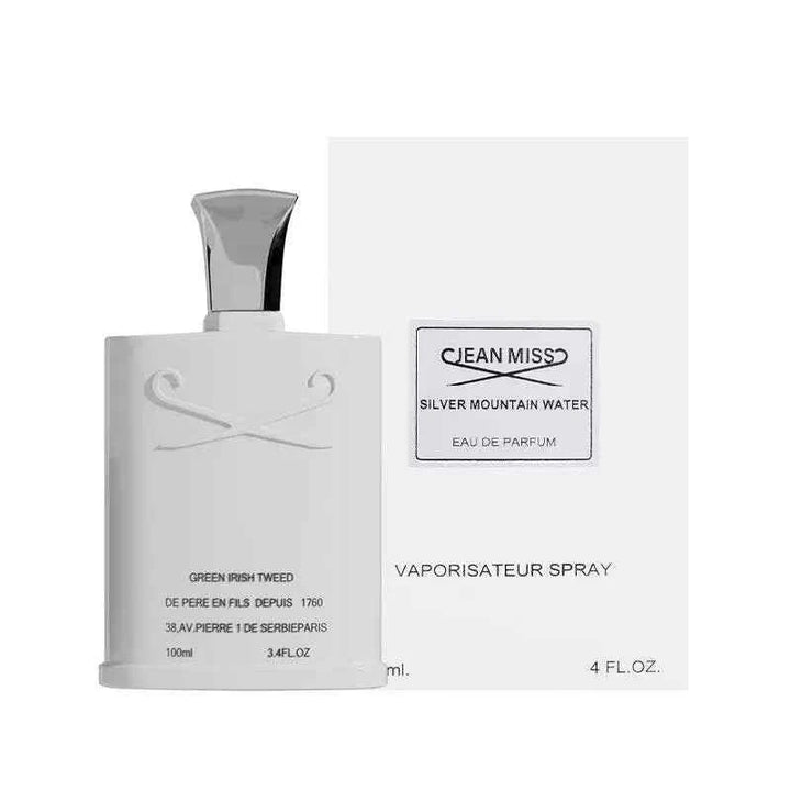 Luxury men's perfume bottle and box inspired by Creed Silver Mountain Water fragrance