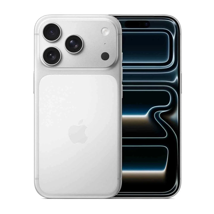 Apple iPhone 17 Pro silver with triple camera and sleek design front and back view