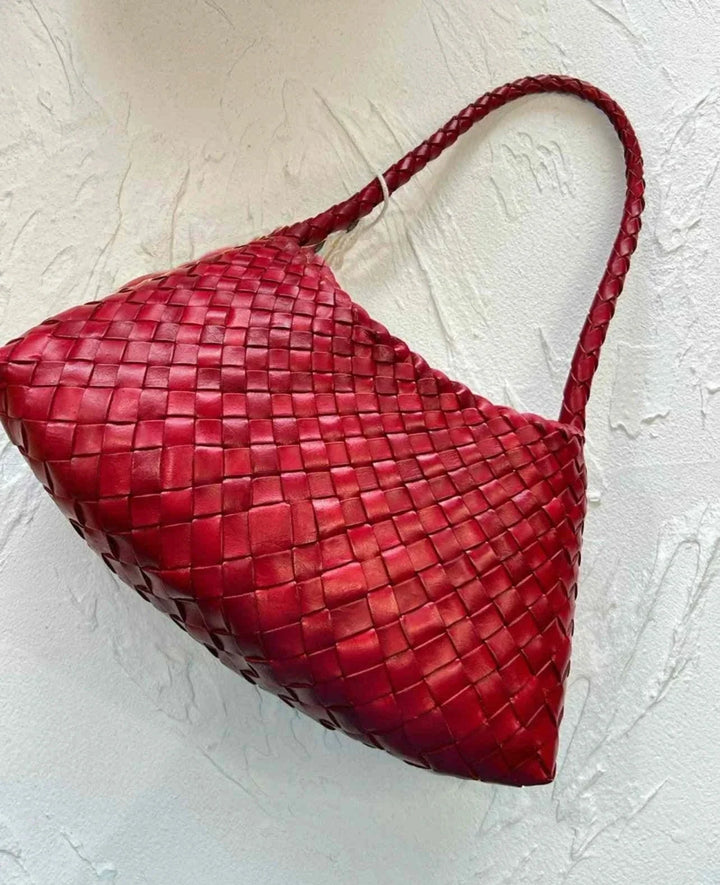 red dragon woven bag made of premium natural cow leather with handwoven design and comfortable strap