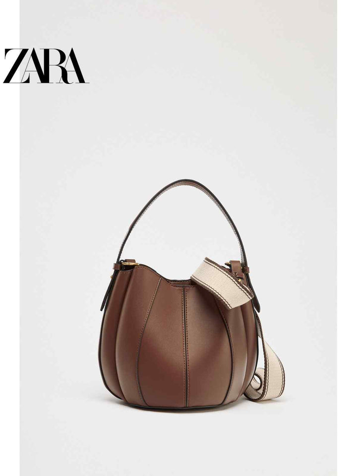 ZARA2025 Summer New Women's Bag String Decoration Drawstring Neck Hand-Carried Crossbody Bucket Bag 6201610 709