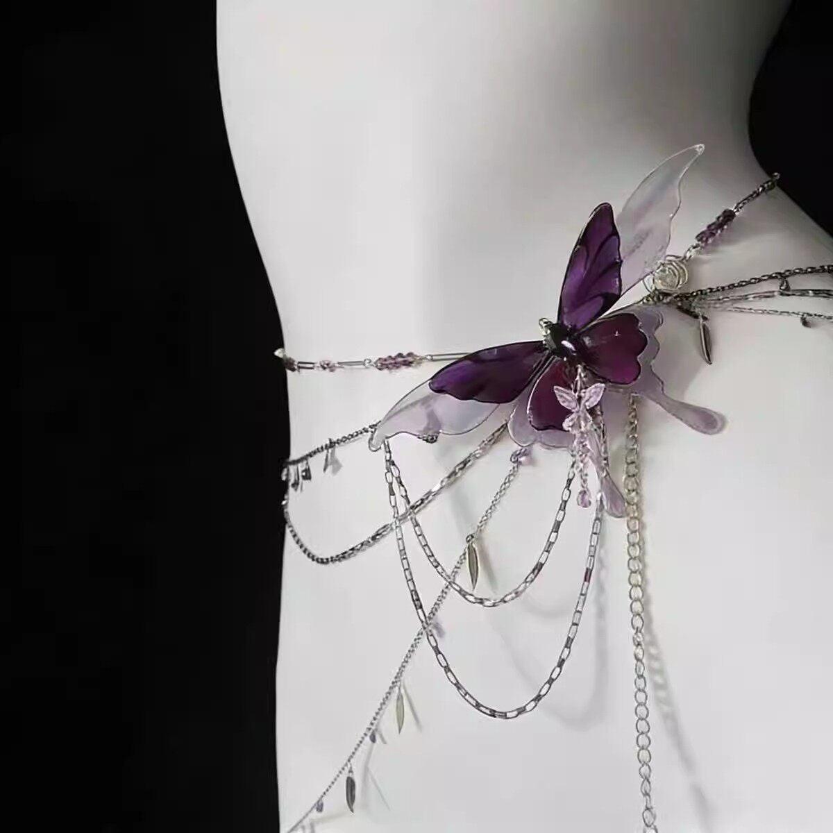 حزام خصر Butterfly Chain بتصميم فراشة أرجوانية ساحر.