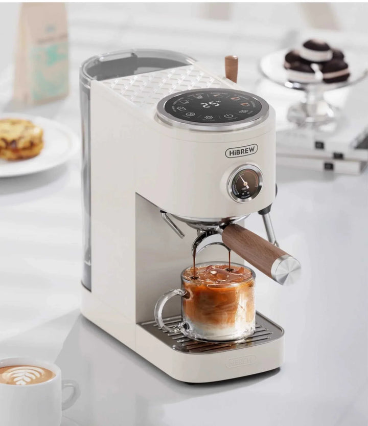 ماكينة إسبريسو HiBREW H13 فضية بشاشة لمس مزدوجة الغلاية وضغط 20 بار لتحضير القهوة المتعددة الأذواق