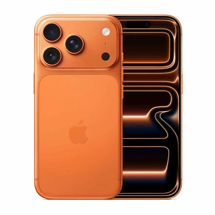 Apple iPhone 17 Pro in Cosmic Orange with triple camera and OLED display