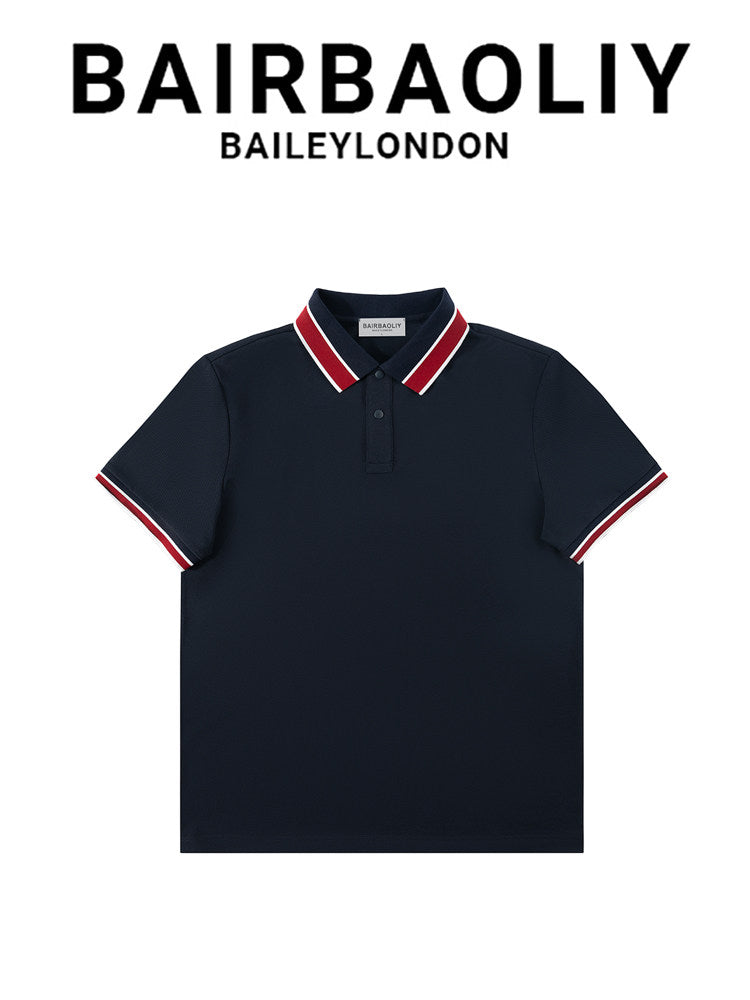 BAIRBAOLIY HIGH-END BUSINESS CASUAL SHORT SLEEVE POLO SHIRT MEN'S NEW SPRING AND SUMMER TREND CONTRAST LAPEL TOP