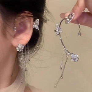 أقراط Ear Cuff بتصميم الفراشة الكريستالية اللامعة.