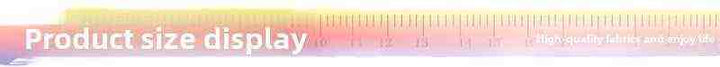 Product size display with measurement ruler in vibrant colors.