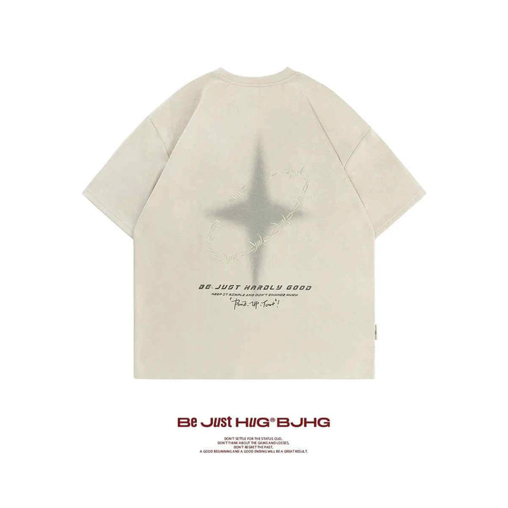 Beige reflective star print t-shirt BJHG with casual streetwear style and high-quality fabric.