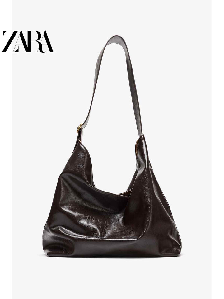 ZARA2025 Autumn New Women's Bag Brown Tote Shoulder Large Capacity Shopping Bag 6047610 700