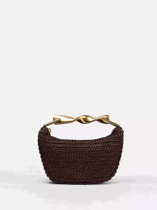 حقيبة نسائية صغيرة منسوجة يدويًا من ZA Fashion بتصميم عصري وسلسلة معدنية ذهبية أنيقة