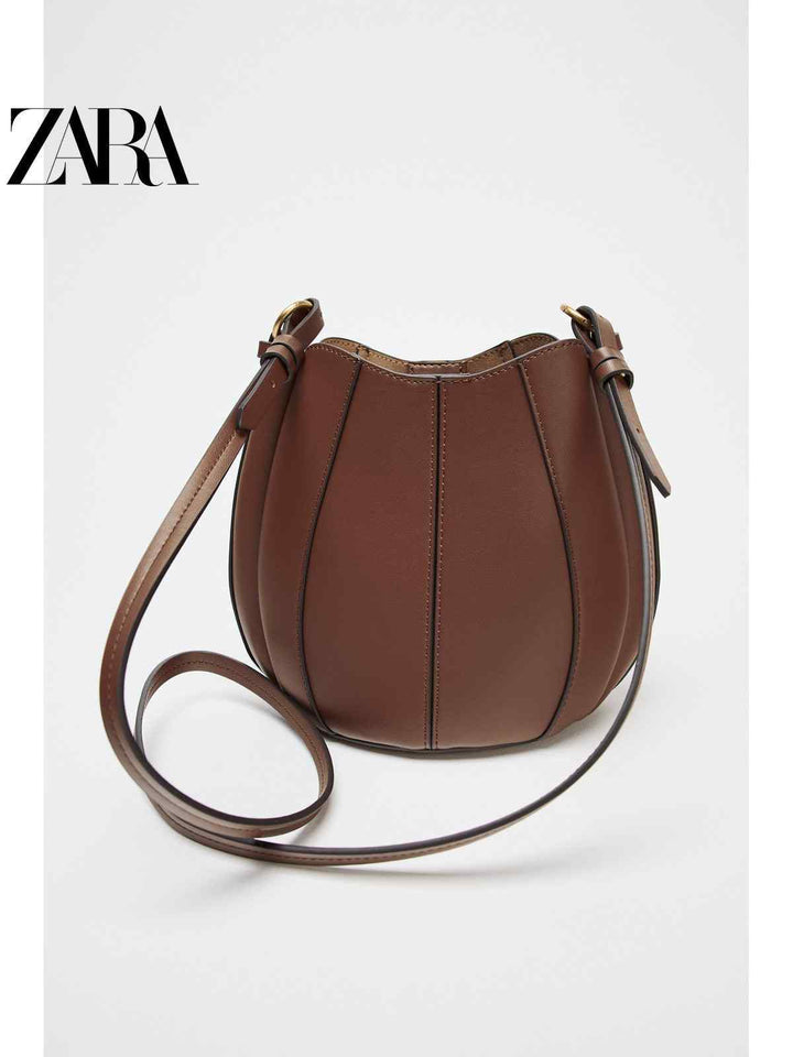 ZARA2025 Summer New Women's Bag String Decoration Drawstring Neck Hand-Carried Crossbody Bucket Bag 6201610 709