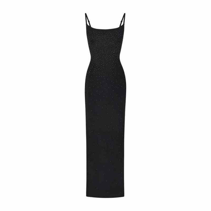 Black SKIMS فستان طويل maxi dress with thin straps and crystal embellishments, slim fit for elegant occasions
