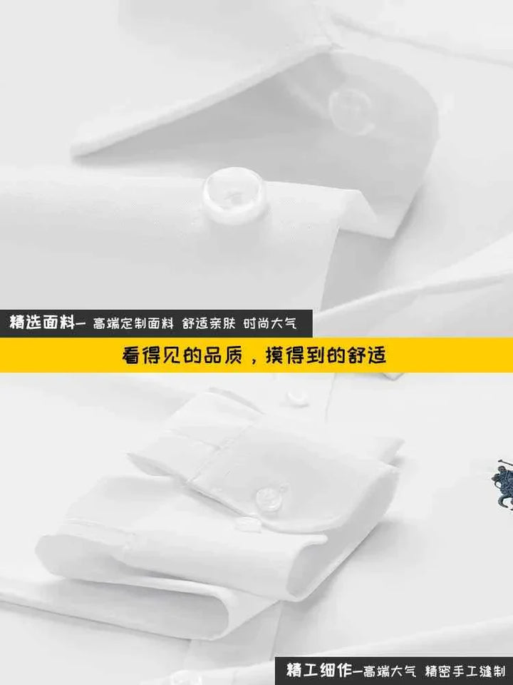 white polo shirt with high-quality embroidery and buttoned collar and cuffs, casual and formal style for youth