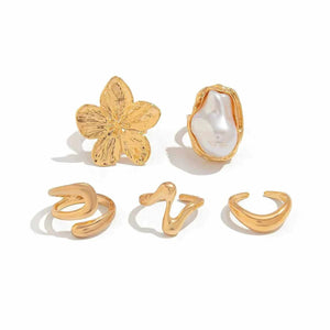 طقم خواتم نسائية بتصميم زهور ولؤلؤ Vintage Rings Set.
