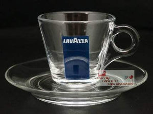 طقم أكواب قهوة زجاجية بتصميم Lavazza شفاف وأنيق.