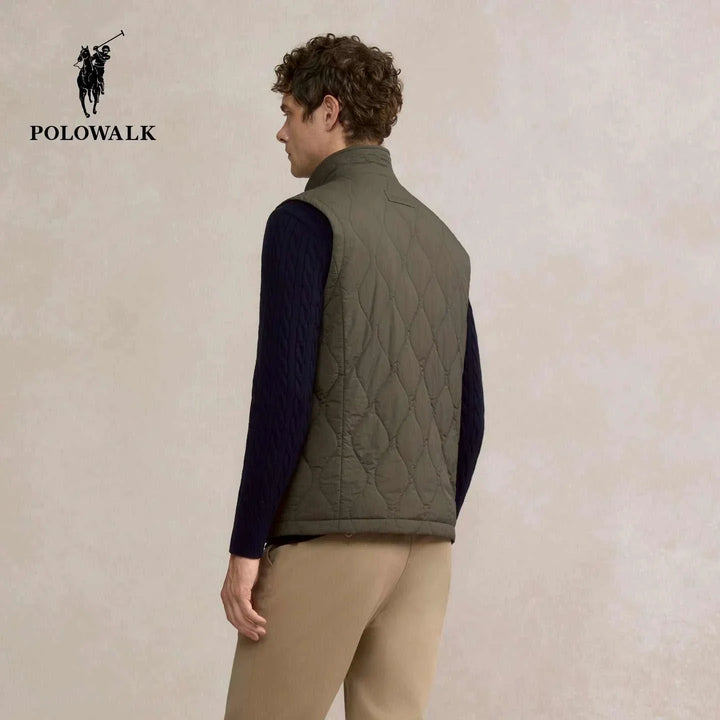 فيست مبطن رجالي Polowalk بلون زيتي مع حياكة كابيتوني وسحاب معدني وياقة عالية وأزرار مزدوجة ومناسب للشتاء