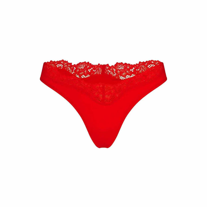 Red SKIMS FITS EVERYBODY lace dipped thong with soft breathable polyamide and elegant lace trim