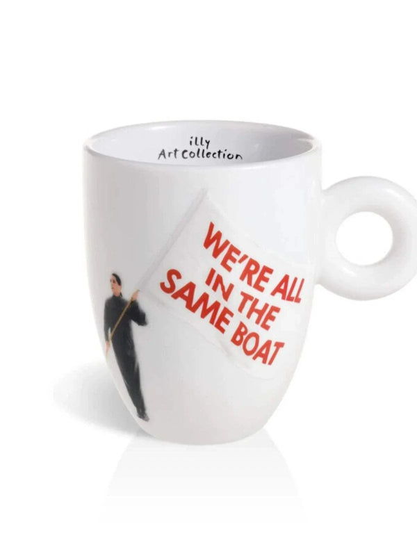 كوب لاتيه إيللي 2018 بقصة فنية ونقش أحمر وتصميم مريح من الخزف الأبيض