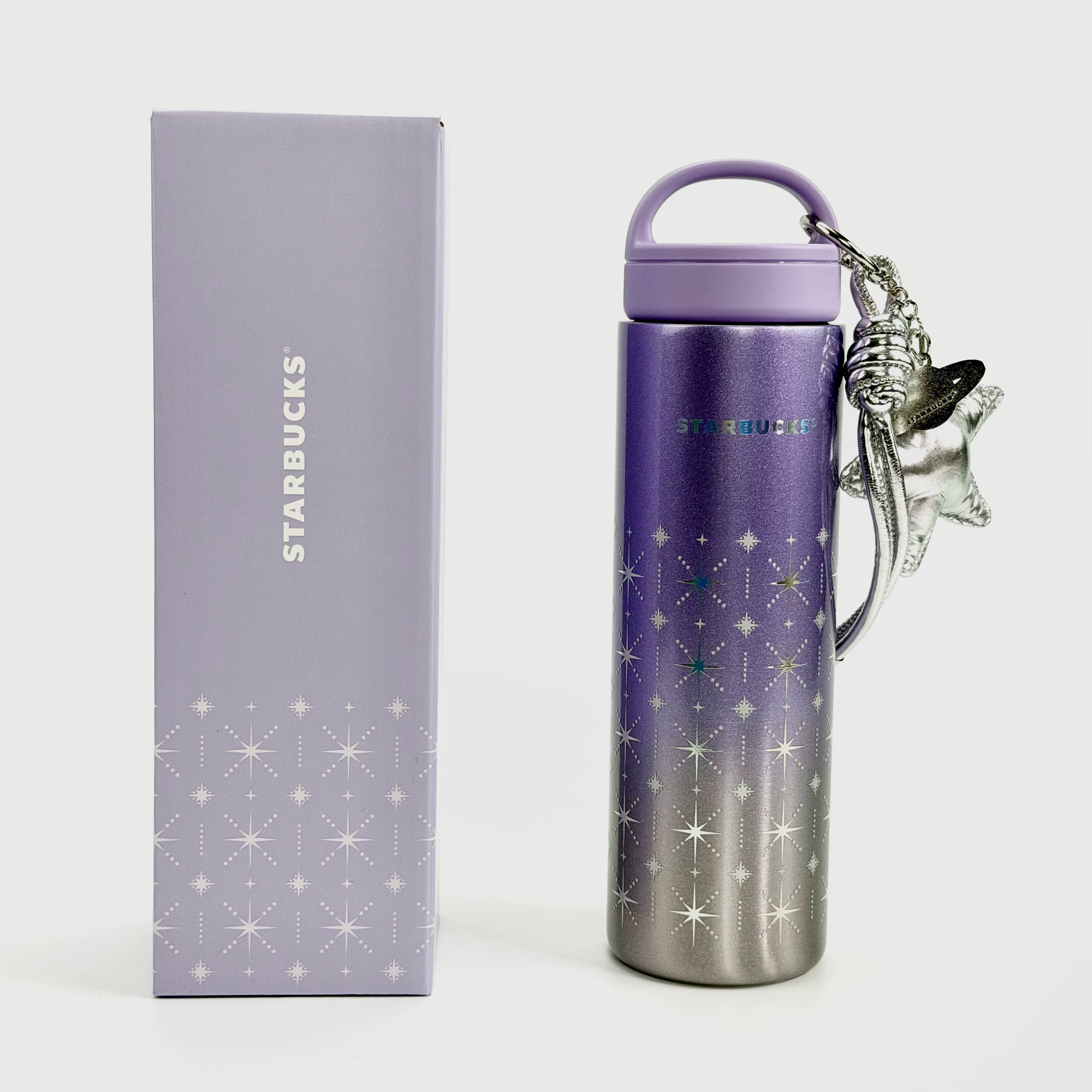 Starbucks Cup 2026 Purple Night Galaxy Series Gradient Color-Changing Portable Outdoor Stainless Steel Insulated Cup with Hanging Ornament