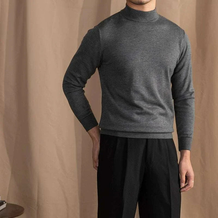 Mr. Lu San's slim fit half-high neck sweater in dark grey wool blend