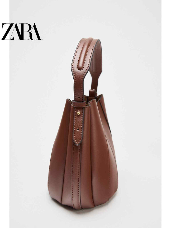 ZARA2025 Summer New Women's Bag String Decoration Drawstring Neck Hand-Carried Crossbody Bucket Bag 6201610 709