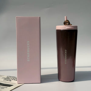 Starbucks Cup 20.26 million Flower Rose Realm pink cat-eye stainless steel double-spout straw cup with rose decoration