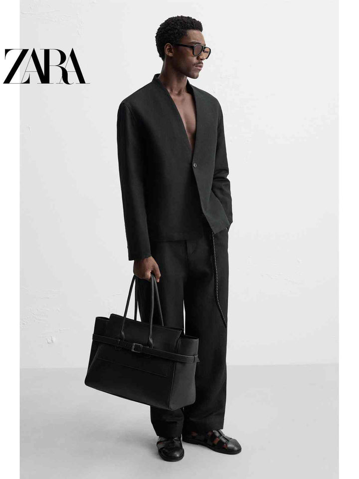 ZARA2025 Autumn New Men's Bag with Black Belt Detail Large Capacity Tote Bag 3140620 800