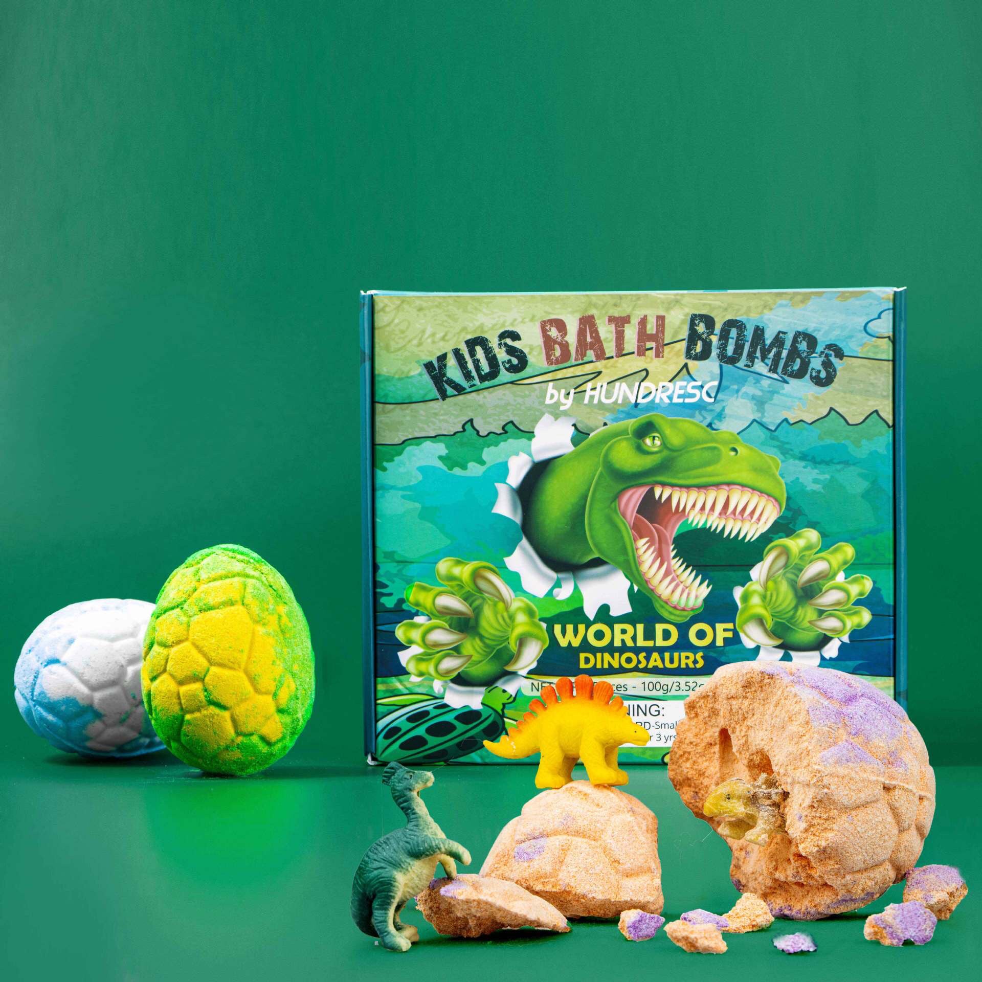 مجموعة Bath Bombs للأطفال بتصميم بيض الديناصور مع ألعاب مفاجئة