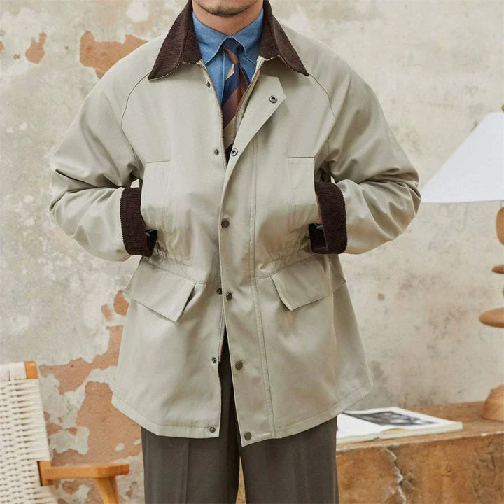 Mr. Lusan Casual Gentleman جاكيت مع ياقة وأصفاد من مخمل القطن بلون بيج بتصميم كلاسيكي وكاجوال أنيق
