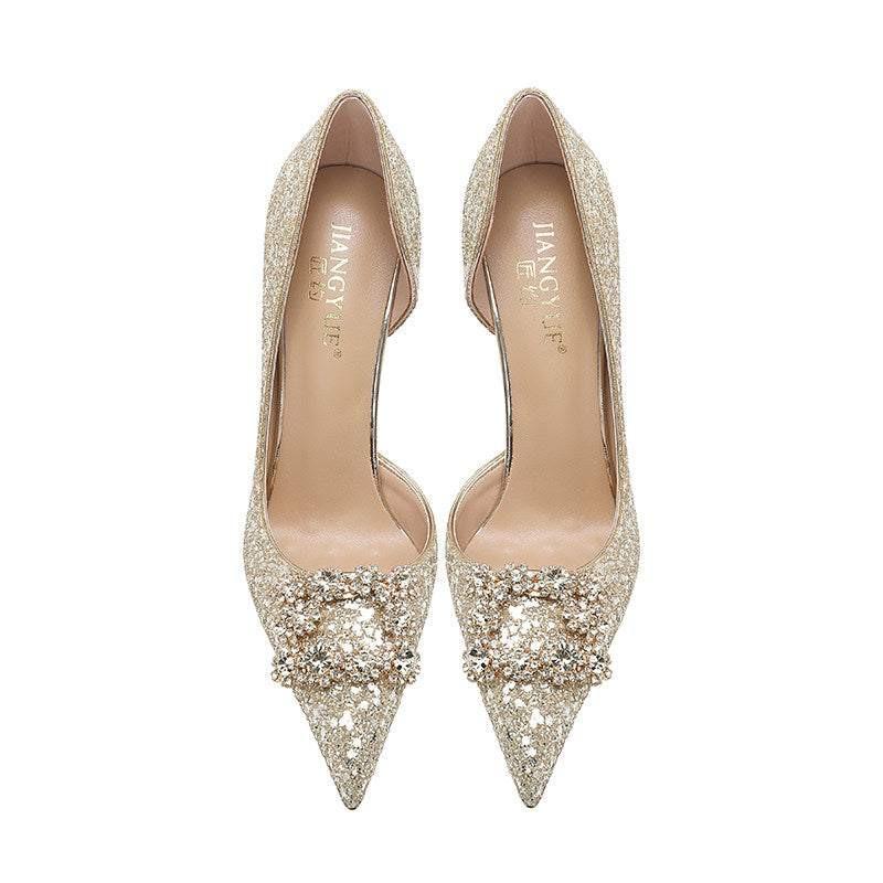 Christiana  حذاء كعب عالي Glitter مزين بـ Crystal Buckle أنيق.