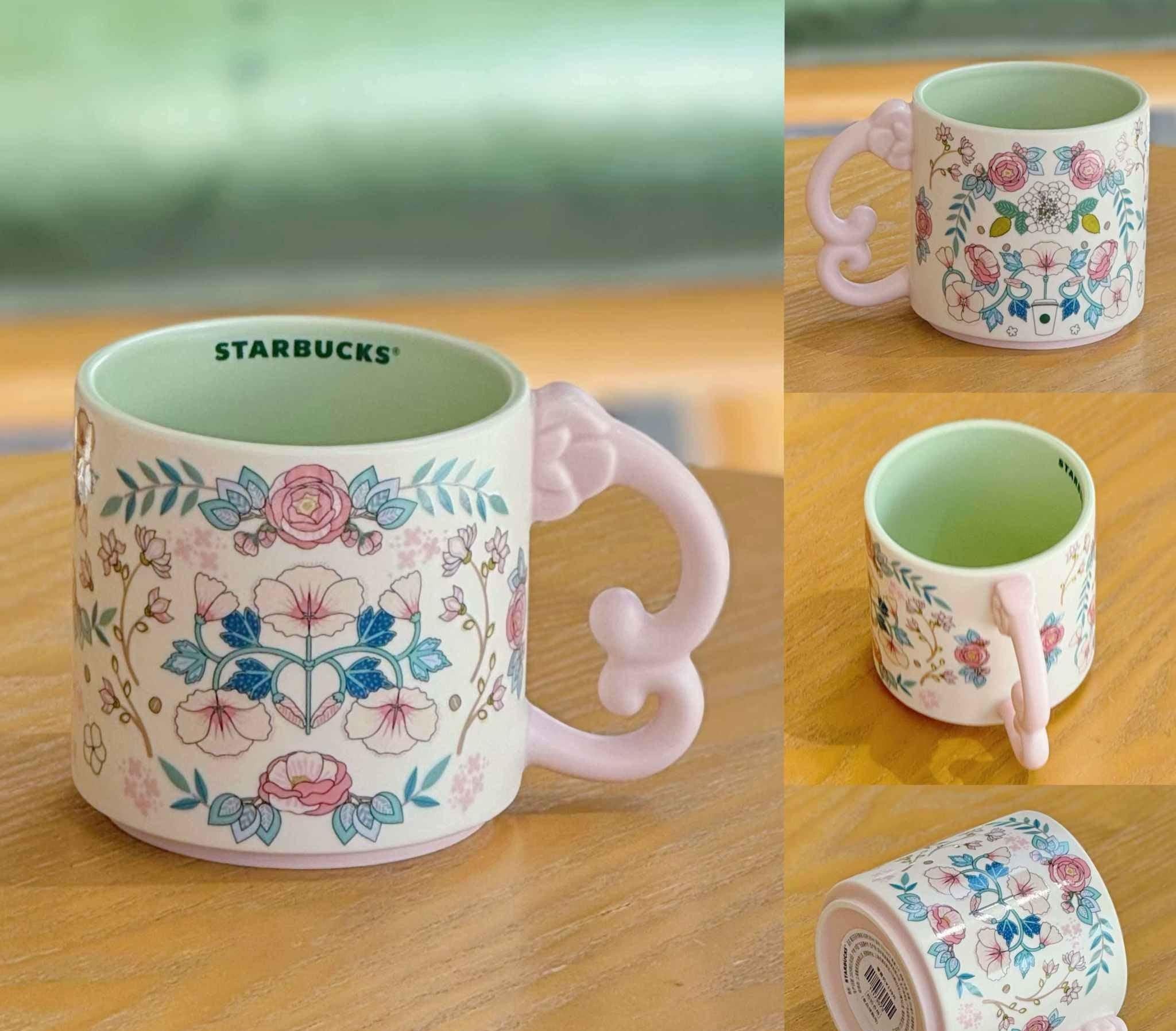 كوب Starbucks بنقشة Floral ولون أخضر ربيعي.