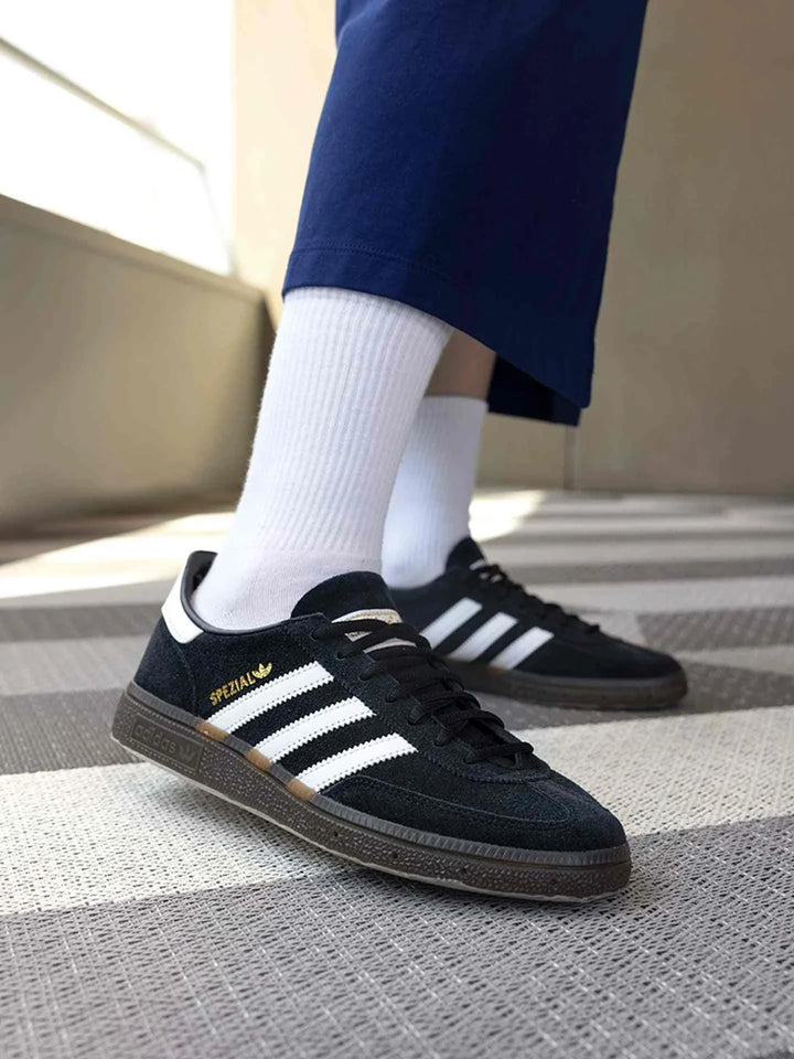 Adidas أديداس حذاء HANDBALL SPEZIAL كلاسيك جلد سويد أسود أبيض نعل مطاطي مريح دوام عالي