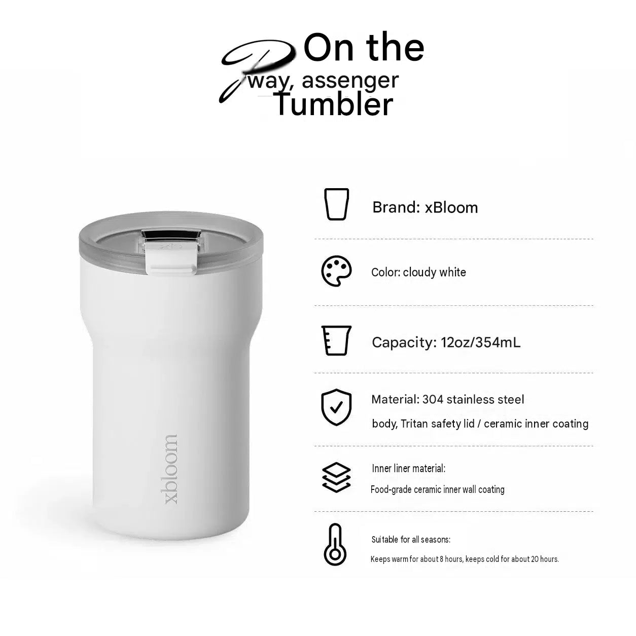 xbloom on-the-go cup, ceramic-covered coffee cup, portable travel cup, leak-proof, insulated, cold, and highly attractive gift