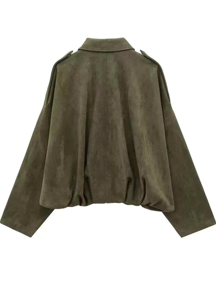 جاكيت بومبر نسائي WMXZ Spring بأكمام دولمان وتأثير الجلد المدبوغ للربيع