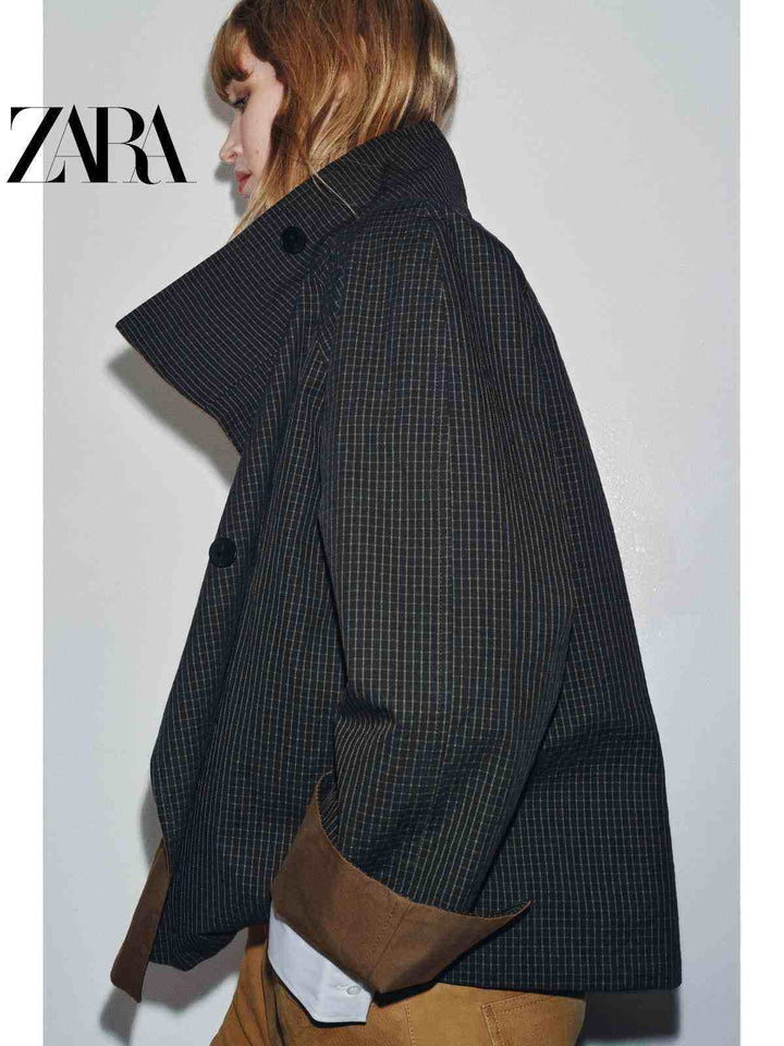 معطف قصير عكسي برقبة عالية من مجموعة ZARA2025 لخريف النساء