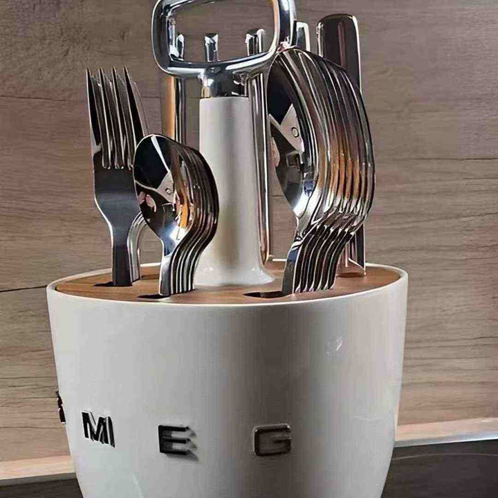 SMEG طقم أدوات مائدة SMEG مع حامل أنيق  ستانلس ستيل عالي الجودة - رفعة