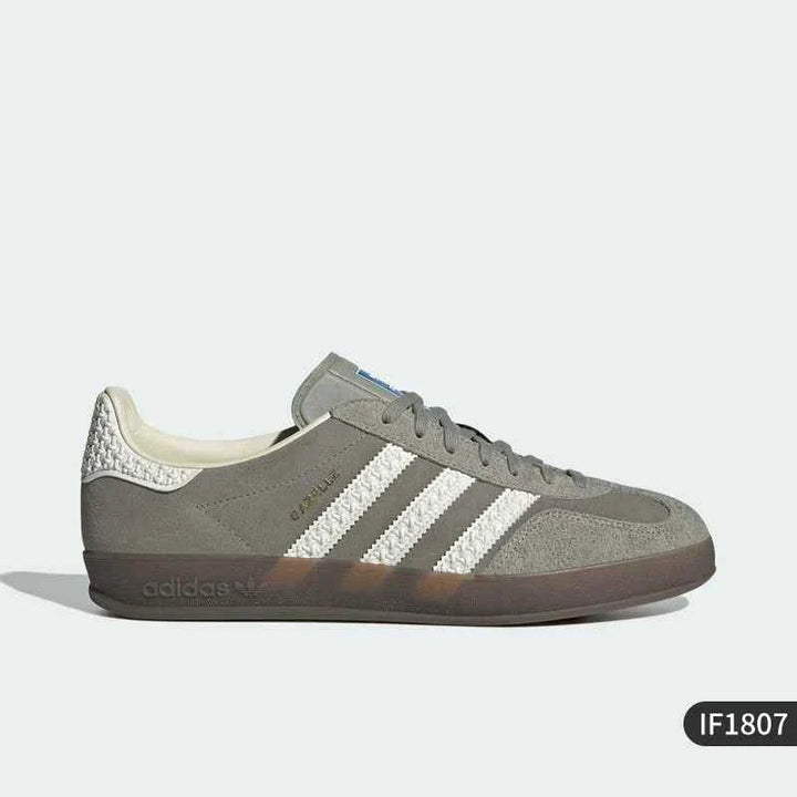 Gray and white Adidas official clover GAZELLE indoor German training shoe IF1807 side view
