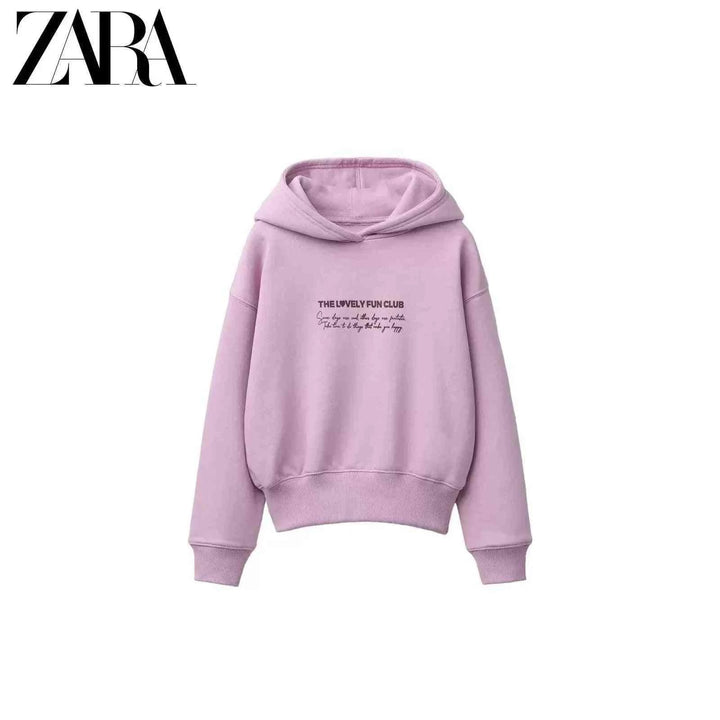 ZARA هودي نسائي كاجوال بلون بنفسجي بتصميم مريح وقبعة وخياطة متقنة