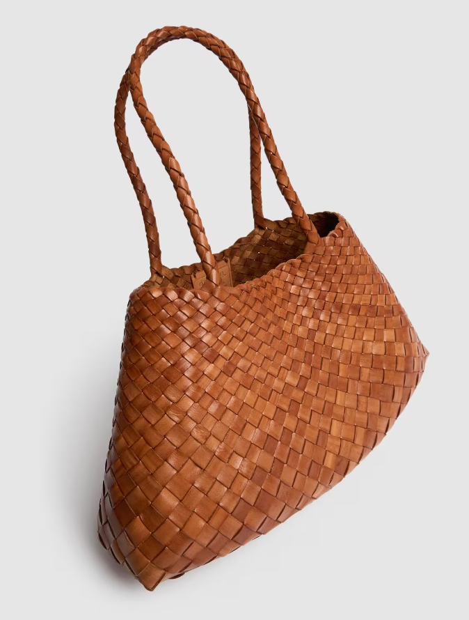 Brown Dragon woven حقيبة يد نسائية من الجلد الطبيعي بحجم عملي وتصميم مجدول فاخر