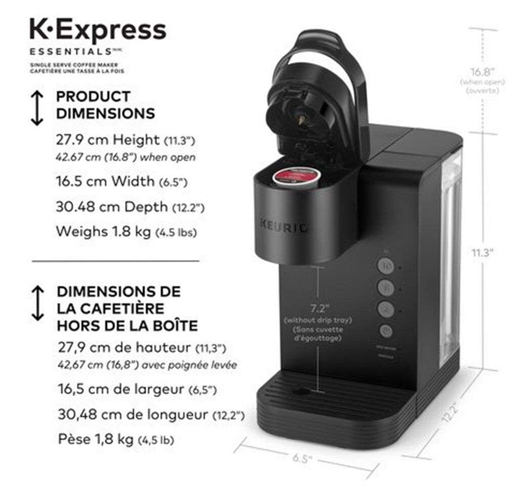 صورة أبعاد ماكينة قهوة الكبسولات بشعار Keurig ووزنها