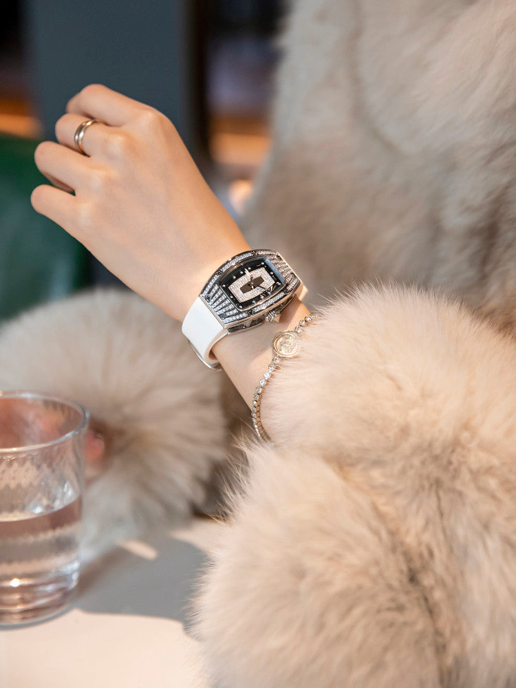 Light luxury niche diamond-encrusted women's watch, tonneau-shaped large dial, gypsophila high-end luxury women's watch brand genuine.