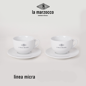 طقم أكواب قهوة La Marzocco بتصاميم وشعارات متنوعة.