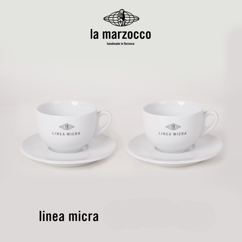 طقم أكواب قهوة La Marzocco بتصاميم وشعارات متنوعة.