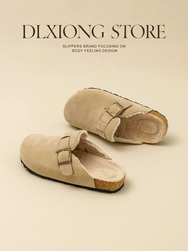 نعال منزلية dalaxiong مريحة ببطانة صوف صناعي وسوار معدني قابل للتعديل للدفء والأناقة