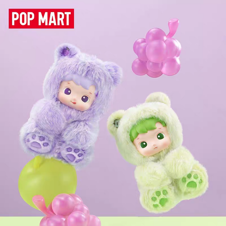 دمى سلسلة Hacipupu Gummy Bear من Pop Mart بألوان ناعمة وتصاميم مستوحاة من حلوى الفواكه ذات طابع فينيل محشو لطيف.