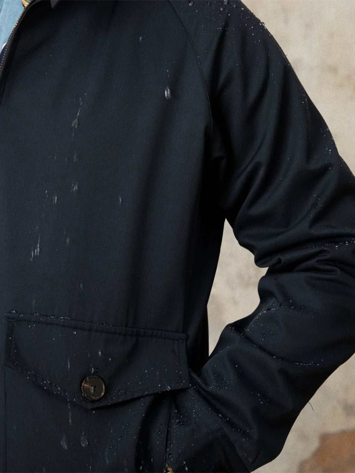 Mr. Lusan Jacket waterproof navy retro style with buttoned pockets and durable fabric
