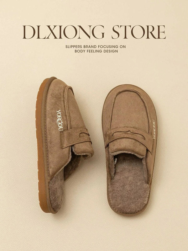 شبشب دالاكسونج بني بداخلية فروية سميكة ونعل مطاطي مقاوم للانزلاق للأناقة والراحة المنزلية