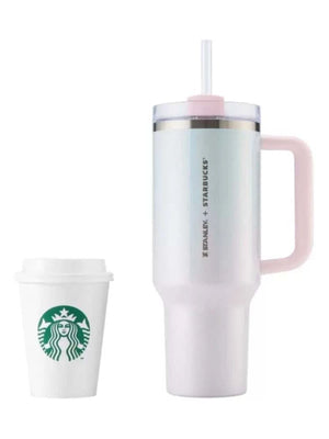 كوب Stanley x Starbucks Quencher لؤلؤي وردي حافظ للحرارة.