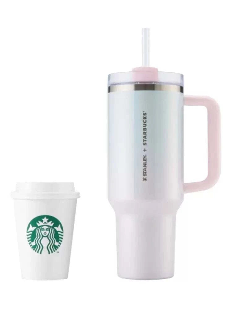 كوب Stanley x Starbucks Quencher لؤلؤي وردي حافظ للحرارة.