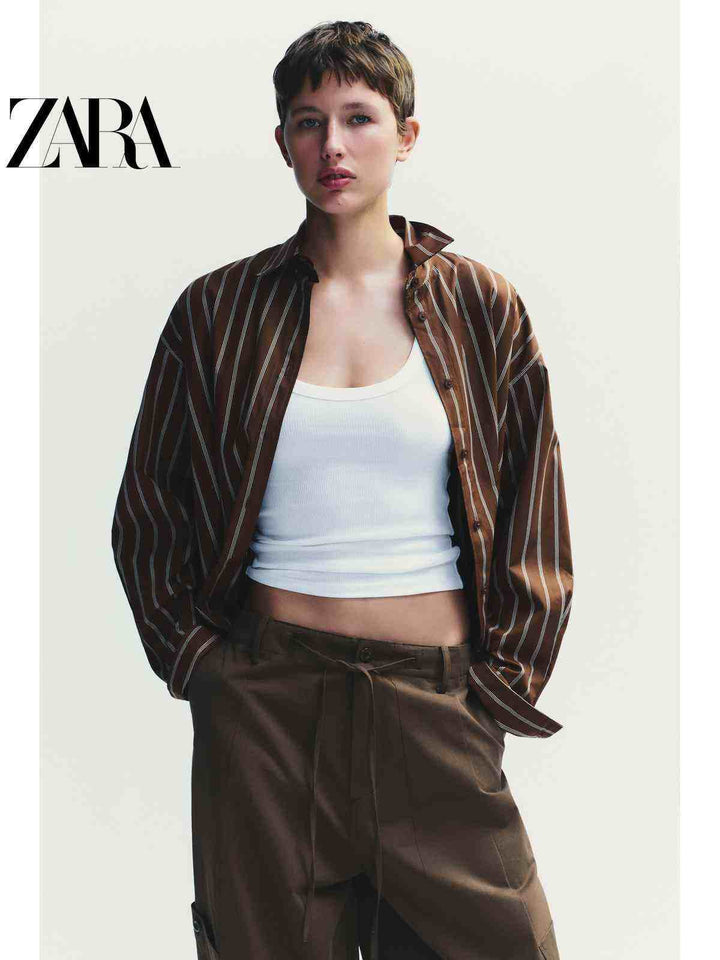 بنطال كارجو نسائي بنمط بالون بمناسب خريف ZARA2025 2025 مع أربطة وسط متوسطة الارتفاع من زارا